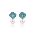Elegant Blue Enamel Flower Pearl Studs With Rhinestone Teardrop Zircon Luxury Women's Earrings view 5