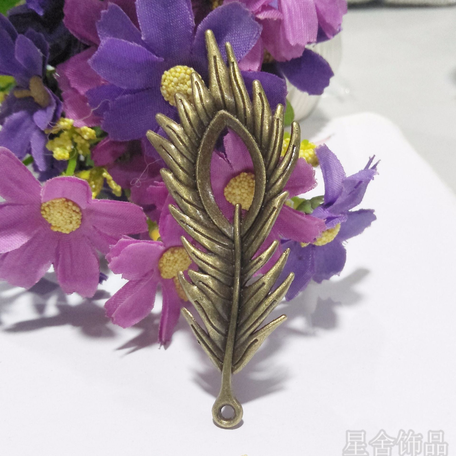 72x28mm Peacock Feather Bookmark Charm Pendant