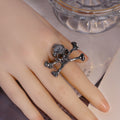 Creative Gunmetal Skull Head Open Ring, Exaggerated Punk Gothic Halloween Adjustable Finger Jewelry view 2