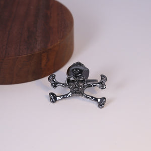 Creative Gunmetal Skull Head Open Ring, Exaggerated Punk Gothic Halloween Adjustable Finger Jewelry
