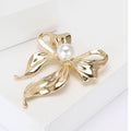 Alloy Pearl Bow Brooch Pin For Elegant Womens Clothing Decoration view 3