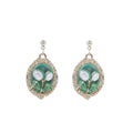 Elegant French Vintage Oval Green Enamel Rose Pearl Alloy Palace Style Light Luxury Drop Stud Earrings view 5