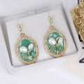 Elegant French Vintage Oval Green Enamel Rose Pearl Alloy Palace Style Light Luxury Drop Stud Earrings view 4