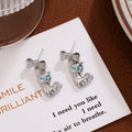 Cute Bowknot Alloy Drop Studs With Silver Cat Charm And Turquoise Enamel Eyes For Women Earrings view 4
