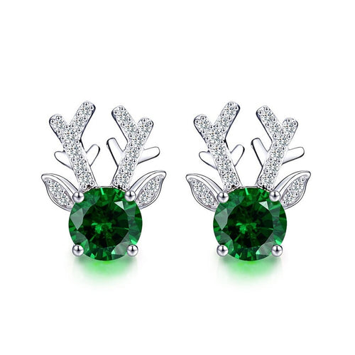 Christmas Cute Deer Antler Animal Stud Earrings With Inlaid Zircon For Women Fashion Jewelry