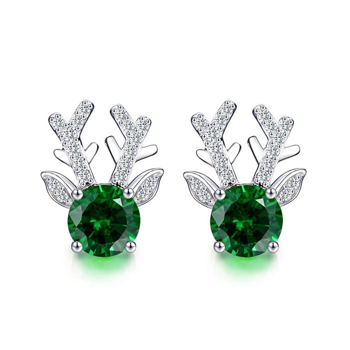 Christmas Cute Deer Antler Animal Stud Earrings With Inlaid Zircon For Women Fashion Jewelry