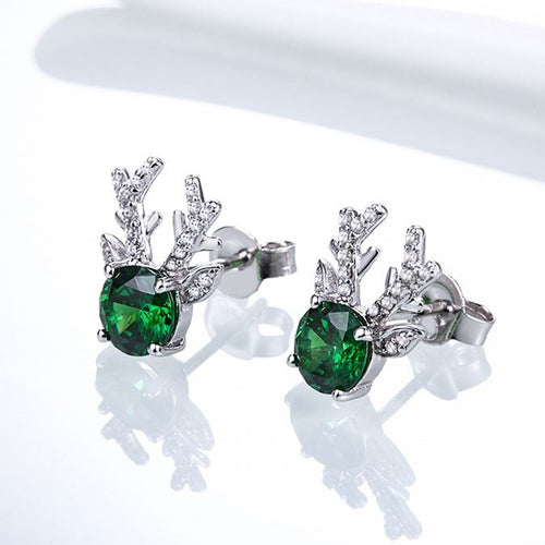 Christmas Cute Deer Antler Animal Stud Earrings With Inlaid Zircon For Women Fashion Jewelry