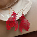 Copper Red Koi Fish Drop Earrings For Hanfu, Vintage New Chinese Statement Animal Jewelry view 2