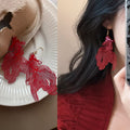 Copper Red Koi Fish Drop Earrings For Hanfu, Vintage New Chinese Statement Animal Jewelry view 1