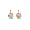 Vintage French Palace Oval Enamel Rose Pearl Alloy Drop Studs Monet Garden Oil Painting Style Earrings view 5