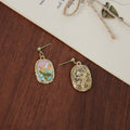 Vintage French Palace Oval Enamel Rose Pearl Alloy Drop Studs Monet Garden Oil Painting Style Earrings view 4