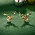 Cute Large Antler Stud Earrings For Women, Christmas Zircon Micro Pave Holiday Deer Jewelry view 1