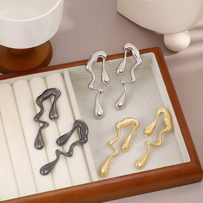 Elegant Irregular Water Drop Abstract Alloy Stud Earrings For Women Minimalist Statement Metal Earrings