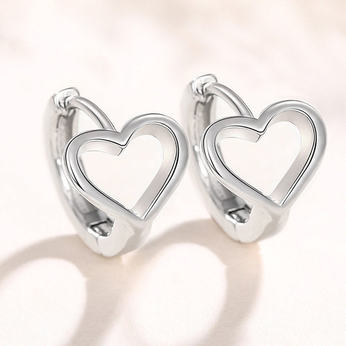 Korean Fashion Hollow Heart Ear Cuff Earrings, Sweet Minimalist Metal Heart Jewelry For Women