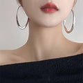 Chic Minimalist Smooth Oval Copper Hoop Earrings With Silver Posts For Women view 1