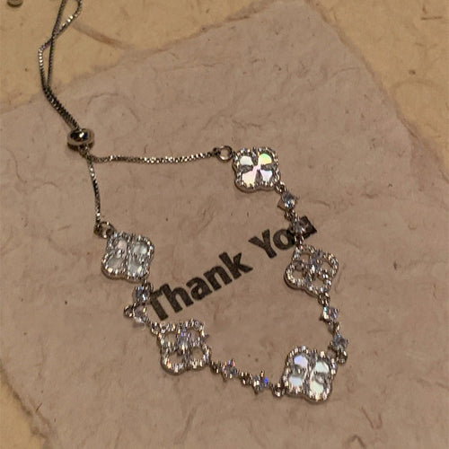 Elegant Shell Flower Zircon Bangle, Sparkling Floral Fashion Bracelet For Women