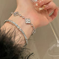 Elegant Shell Flower Zircon Bangle, Sparkling Floral Fashion Bracelet For Women view 3