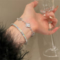 Elegant Shell Flower Zircon Bangle, Sparkling Floral Fashion Bracelet For Women view 4