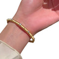 French Luxury Brushed Gold Plated Copper Flower Zircon Court Style Bangle view 5