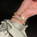 French Luxury Brushed Gold Plated Copper Flower Zircon Court Style Bangle view 4