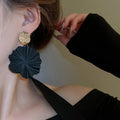 Chic Black Spiral Flower Pendant Drop Earrings Alloy Silver Needle Vintage Statement Jewelry view 3