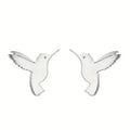 Mini Minimalist Metal Hummingbird Stud Earrings, Tiny Animal Bird Ear Jewelry For Women view 6