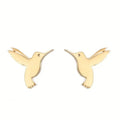 Mini Minimalist Metal Hummingbird Stud Earrings, Tiny Animal Bird Ear Jewelry For Women view 5