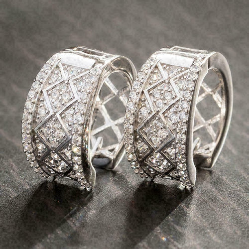 Baroque Vintage Lace Stud Earrings Micro Paved Geometric Hollow Flower Ear Cuffs Jewelry