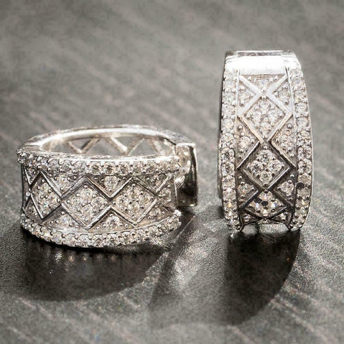 Baroque Vintage Lace Stud Earrings Micro Paved Geometric Hollow Flower Ear Cuffs Jewelry