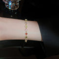 Gold Plated Copper Bangle With Colorful Round Zircon Geometric Luxury Commuter Jewelry view 3