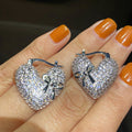 Full Pave Bow Heart Huggie Earrings For Women, Fashion Light Luxury Ear Cuff Jewelry view 1