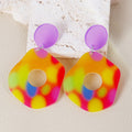 Bohemian Colorful Acrylic Polygon Dangle Earrings With Floral Flame Star Prints Statement Stud Earrings view 2