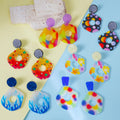 Bohemian Colorful Acrylic Polygon Dangle Earrings With Floral Flame Star Prints Statement Stud Earrings view 1