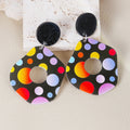 Bohemian Colorful Acrylic Polygon Dangle Earrings With Floral Flame Star Prints Statement Stud Earrings view 3