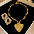 Vintage Alloy Embossed Geometric Stud Earrings And Necklace Jewelry Set French Elegant Clavicle Chain view 1