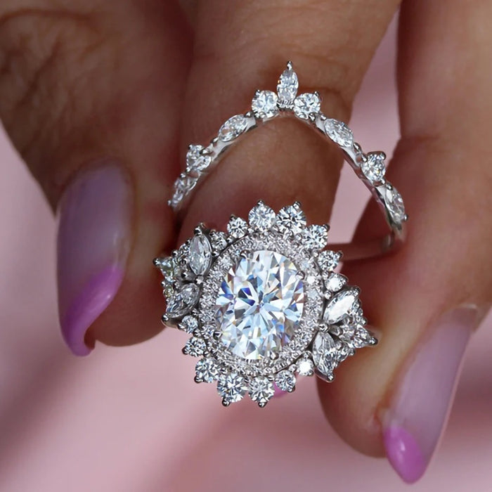 Luxury Crown Couple Matching Rings, European American Fashion Bridal Ring Set For Women
