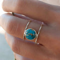 Exaggerated Round Faux Turquoise Ring For Women, European American Niche Design Statement Hand Jewelry view 5
