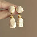 Vintage Resin Irregular Marbled Geometric Drop Earrings With Round Square Forest Style Design view 4