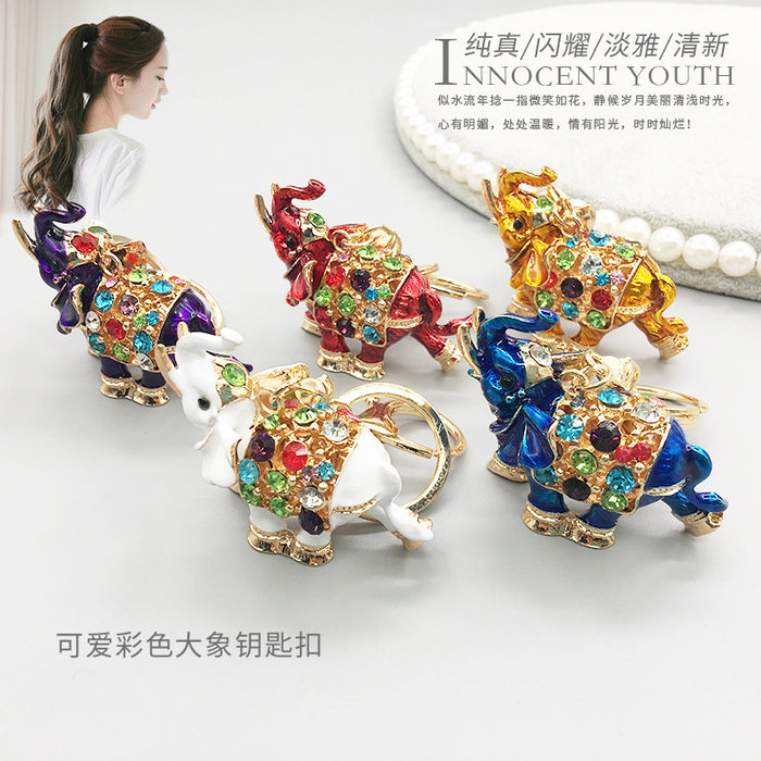 Enamel Rhinestone Elephant Keychain Metal Animal Bag Charm