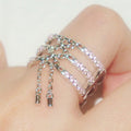 Luxury Chain Ring For Women, Three Layer Pave Zircon Fashion Finger Ring With Faux Tassel Design view 2