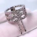 Luxury Chain Ring For Women, Three Layer Pave Zircon Fashion Finger Ring With Faux Tassel Design view 5