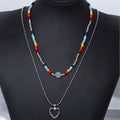 Korean Colorful Bead Smiley Heart Double Layer Pendant Necklace, Niche Beaded Choker Jewelry view 1