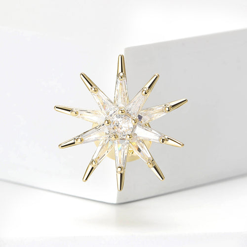 Copper Zircon Eight Point Star Brooch Pin For Dress And Cardigan