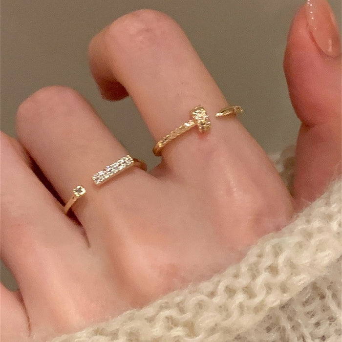 Gold Plated Copper Zircon Nail Open Ring, Korean Geometric Statement Ring For Women
