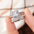 European American Luxury Geometric Couple Rings For Women, Wedding Band Two Piece Set view 3