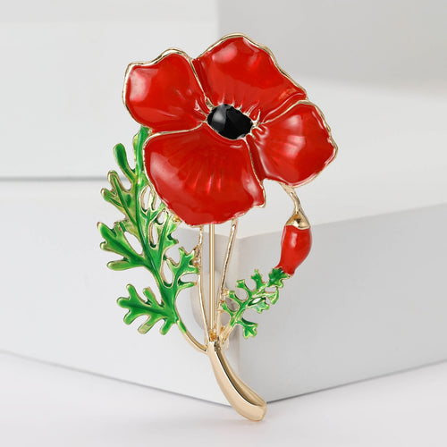Alloy Enamel Poppy Flower Brooch Pin For Womens Coats