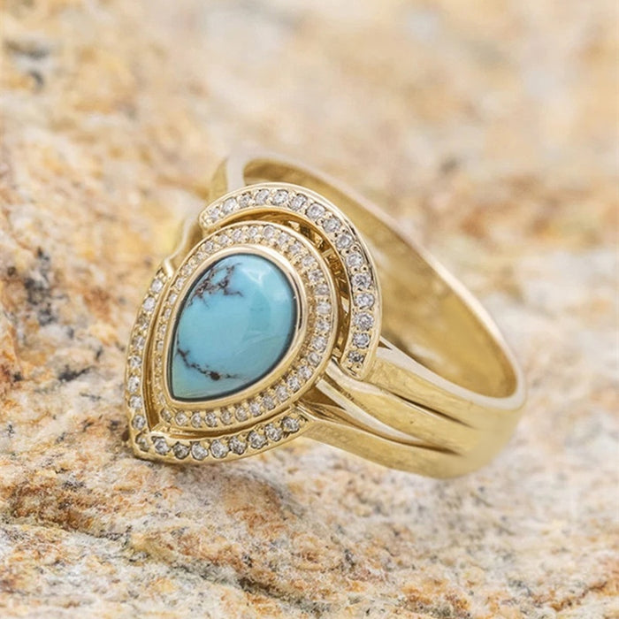 Bohemian Water Drop Vintage Ring, Fashion Geometric Artistic Statement Finger Ring For Women