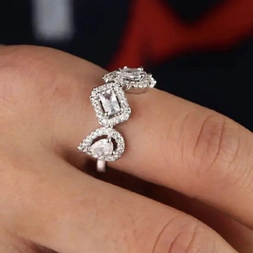 Vintage Geometric Teardrop Square Ring For Women European American Niche Fashion Finger Jewelry