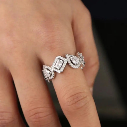 Vintage Geometric Teardrop Square Ring For Women European American Niche Fashion Finger Jewelry
