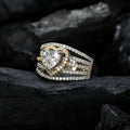 High-End Niche Heart Shape Multi Layer Two Tone Ring, Light Luxury Heavy Craft Line Jewelry view 5
